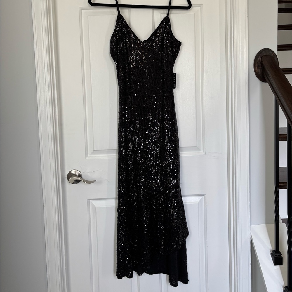 NWT Express Black Sequin Embellished Slip Midi Dress